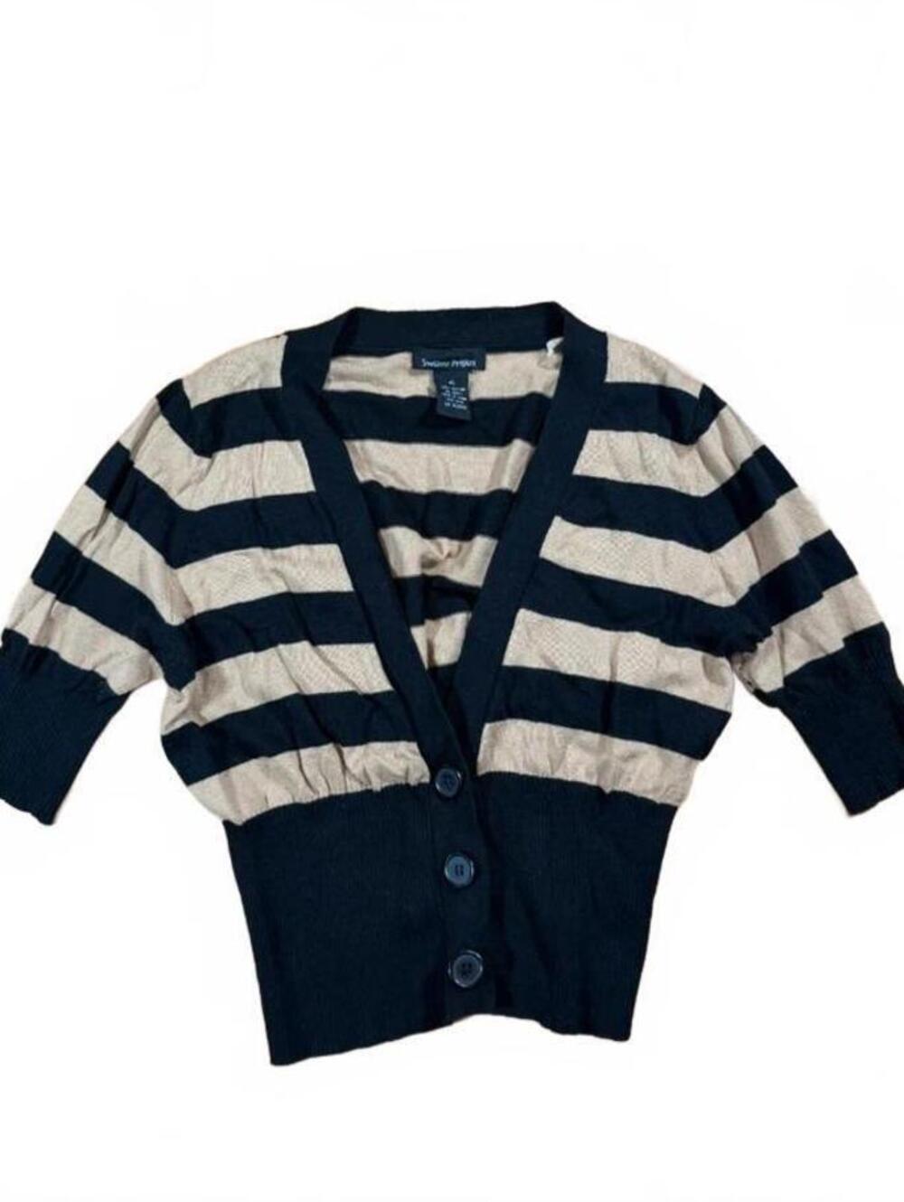 Y2K Sweater Project Tan and Black Cropped Cotton Cardigan Bolero Size XL